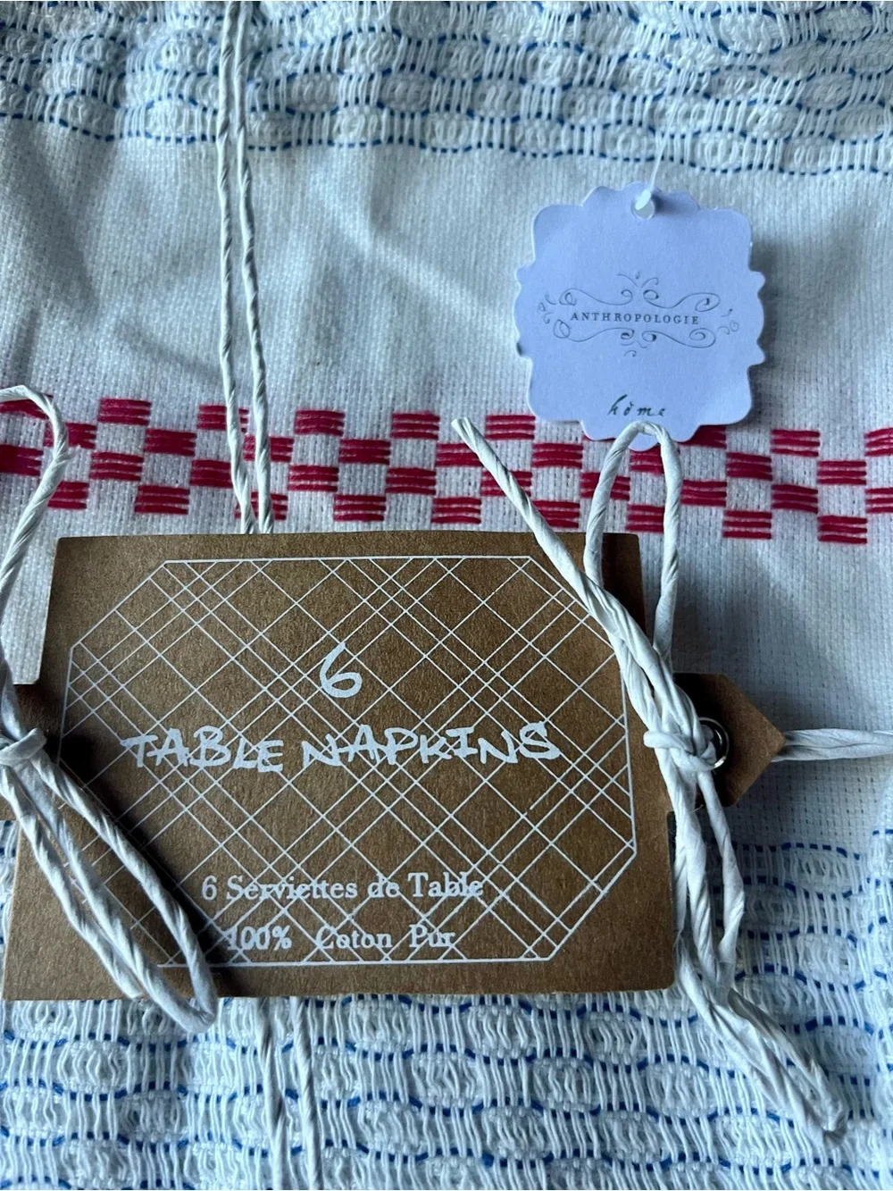 NWT Anthropologie White/Red/Blue Table Napkins - Set of 6